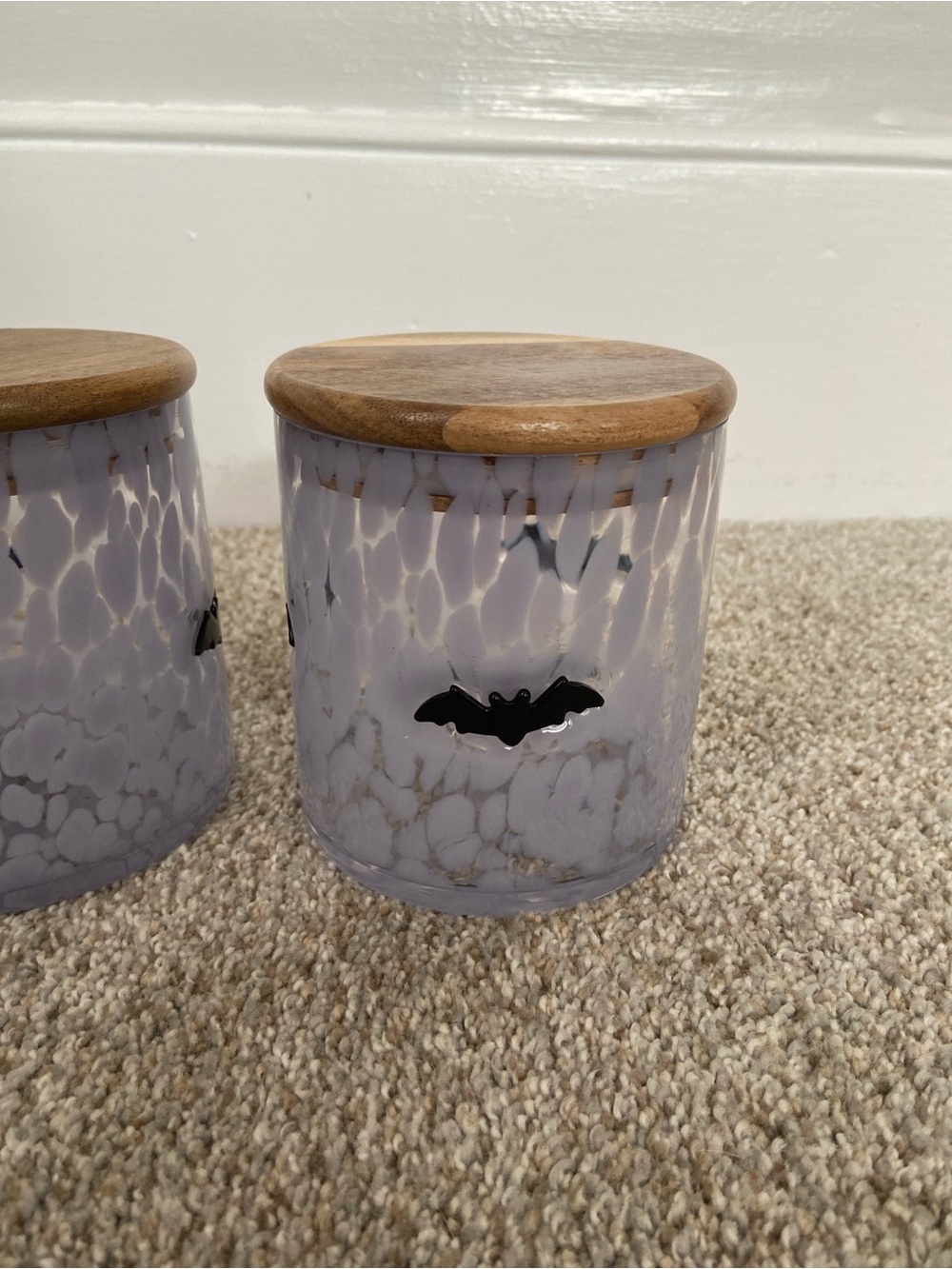 Halloween Murano Glass Canister Set With Bat Inlay - Set of 2 - Picture 6 of 11